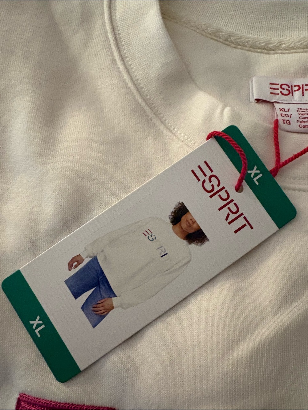 NWT Esprit Women's Logo Fleece Crewneck Cream Multicolor Sweatshirt Sz XL - Picture 3 of 5